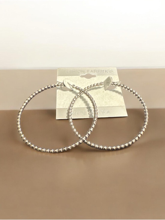Jewelry - Silver Beaded Hoop Earrings - Elegant Women's Fashion Jewelry
351